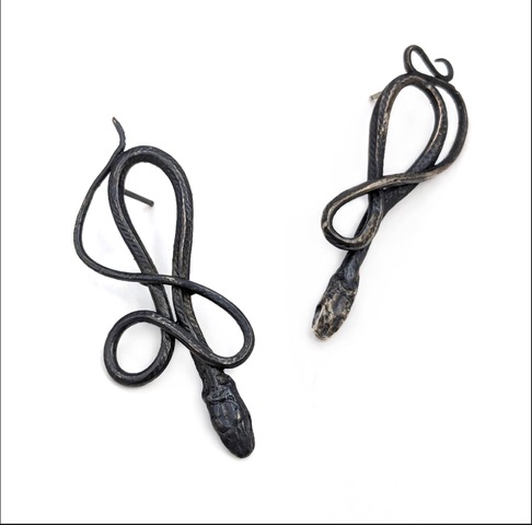 Blackened Silver Serpentine Earrings